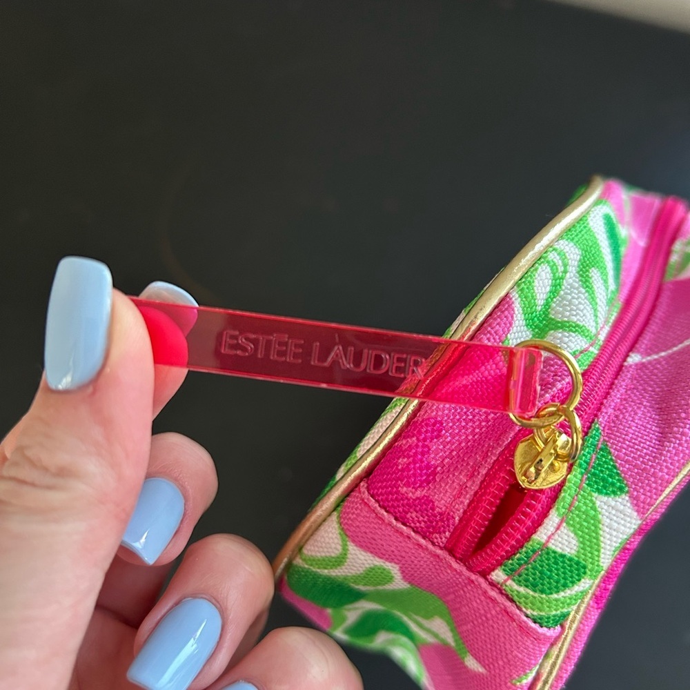 Lilly Pulitzer for Estée Lauder Pink and Green Floral Cosmetic Makeup Bag - Picture 8 of 8